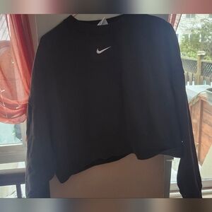Nike Brown Cropped Crew Sweatshirt with White Swoosh